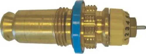 BOSCH Einbauventil in goldfarben mit blauer Einstellkrone. Das Ventil hat eine zylindrische Form und einen zentralen Einstellstift.